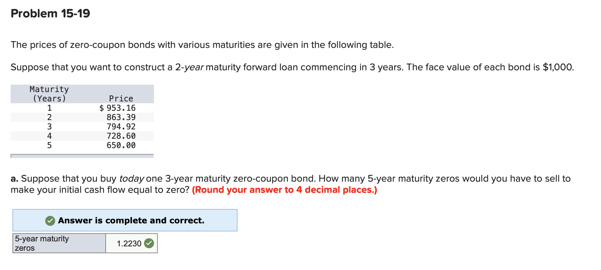 Solved Problem 15-19 The Prices Of Zero-coupon Bonds With | Chegg.com