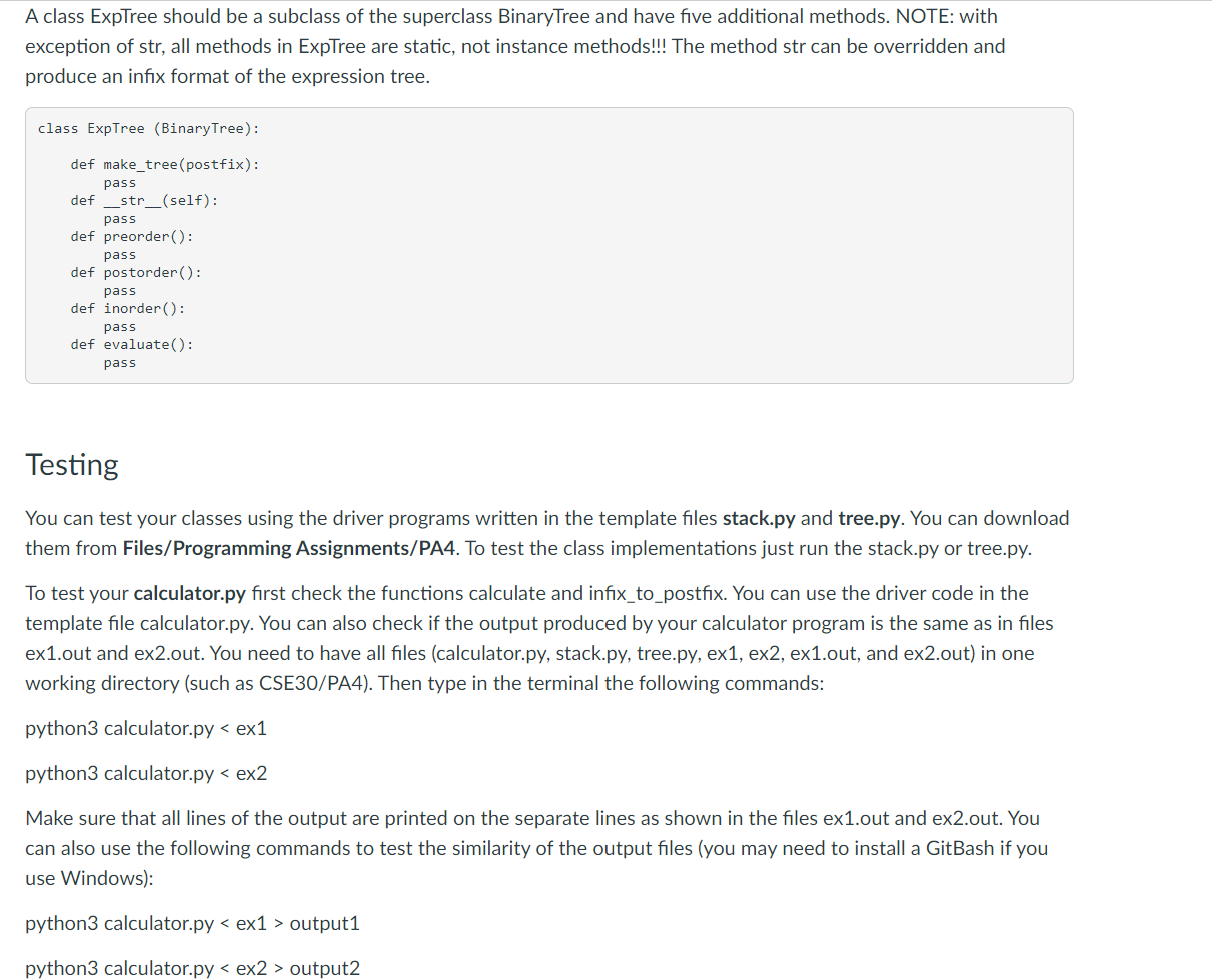 A class ExpTree should be a subclass of the | Chegg.com