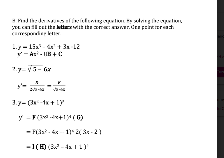 Solved B. Find The Derivatives Of The Following Equation. By | Chegg.com