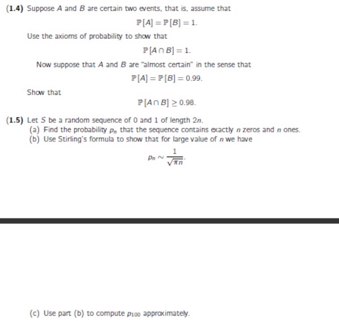 Solved (1.4) Suppose A and B are certain two events, that | Chegg.com