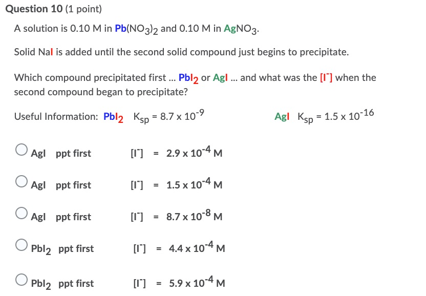 Solved Question 10 1 point A solution is 0.10 M in Chegg