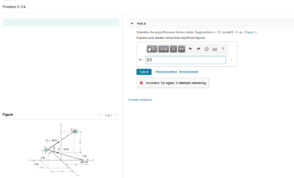 Solved Problem 2.114 Part A Determine the angle 8 between | Chegg.com