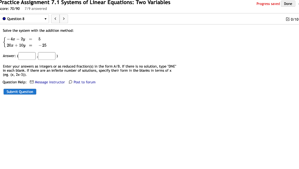 Solved Practice Assignment 7.1 Systems of Linear Equations: | Chegg.com