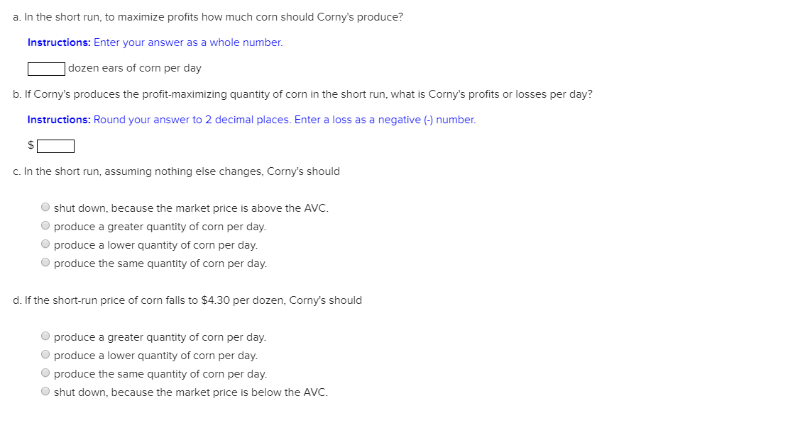 Solved The table below shows the daily costs of Corny's Corn