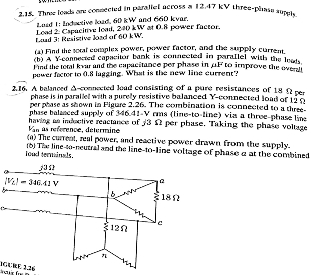 Solved 2.15. Three loads are connected in parallel across a | Chegg.com