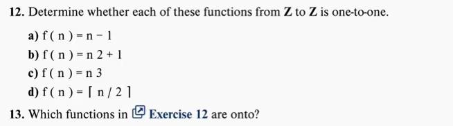 Solved 12. Determine whether each of these functions from Z | Chegg.com