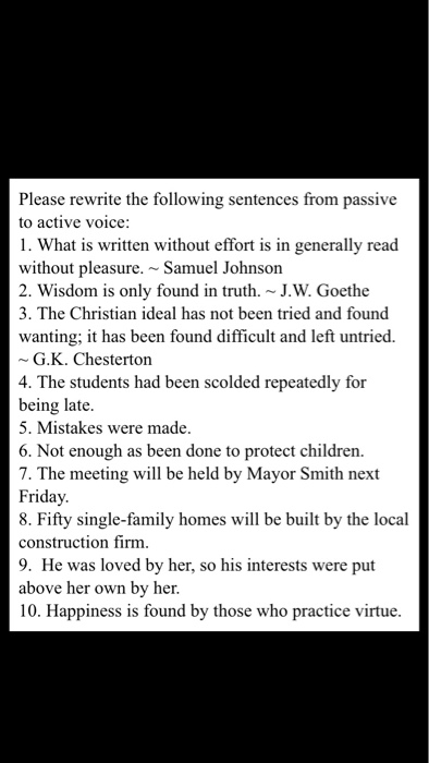 Please rewrite the following sentences from passive | Chegg.com