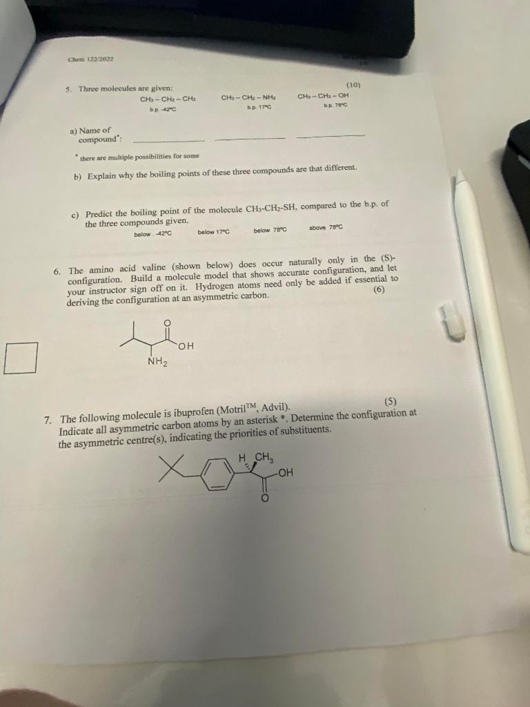 Solved Chem 232032 5 Three Molecules Are Given CH3 CH CHE Chegg Com   PhpuWomi3