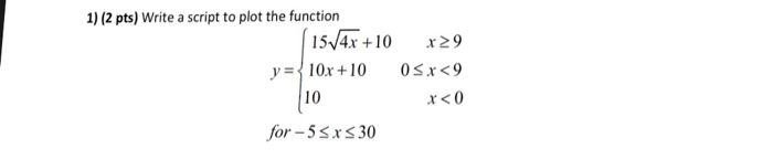 Solved 1) (2 pts) Write a script to plot the function 15V4r | Chegg.com