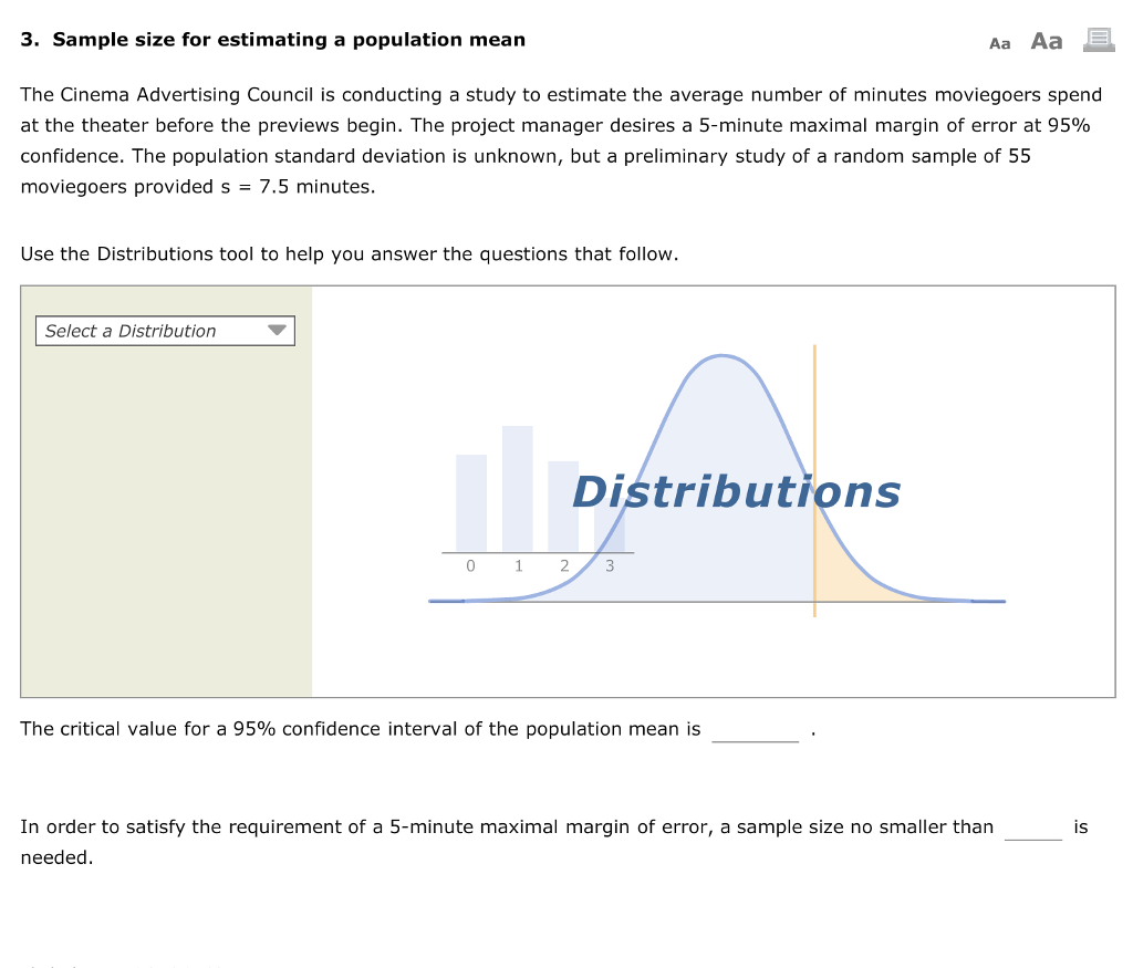 Solved 3 Sample Size For Estimating A Population Mean Aa Aa Chegg