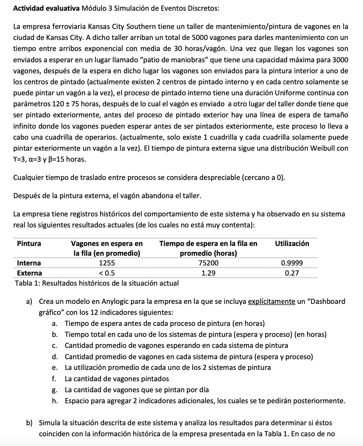 Actividad evaluativa Módulo 3 Simulación de Eventos Discretos: La empresa ferroviaria Kansas City Southern tiene un taller de