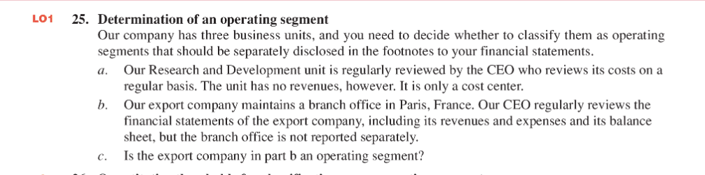 Solved LO1 25. Determination of an operating segment Our | Chegg.com