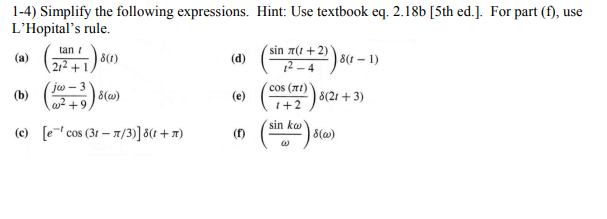 Solved 1-4) Simplify the following expressions. Hint: Use | Chegg.com