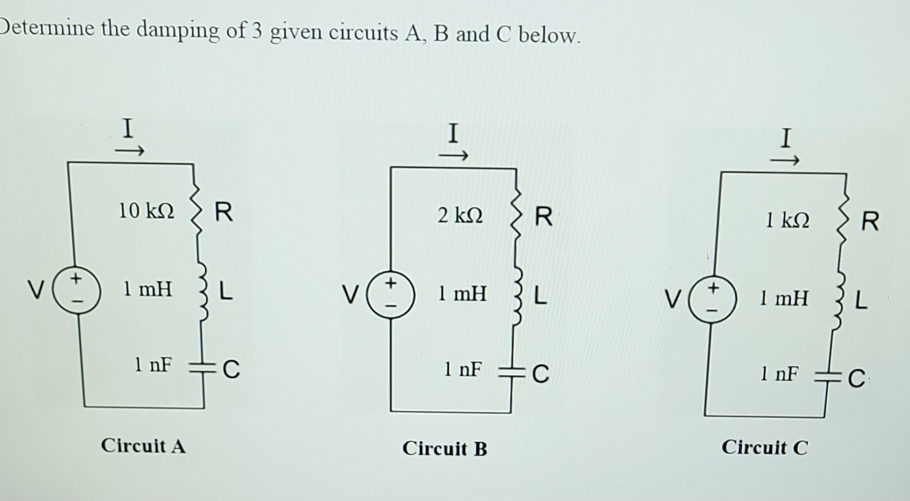 Solved Determine the damping of 3 given circuits A, B and C | Chegg.com