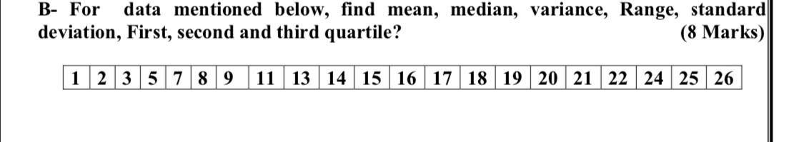 Solved B- For Data Mentioned Below, Find Mean, Median, | Chegg.com