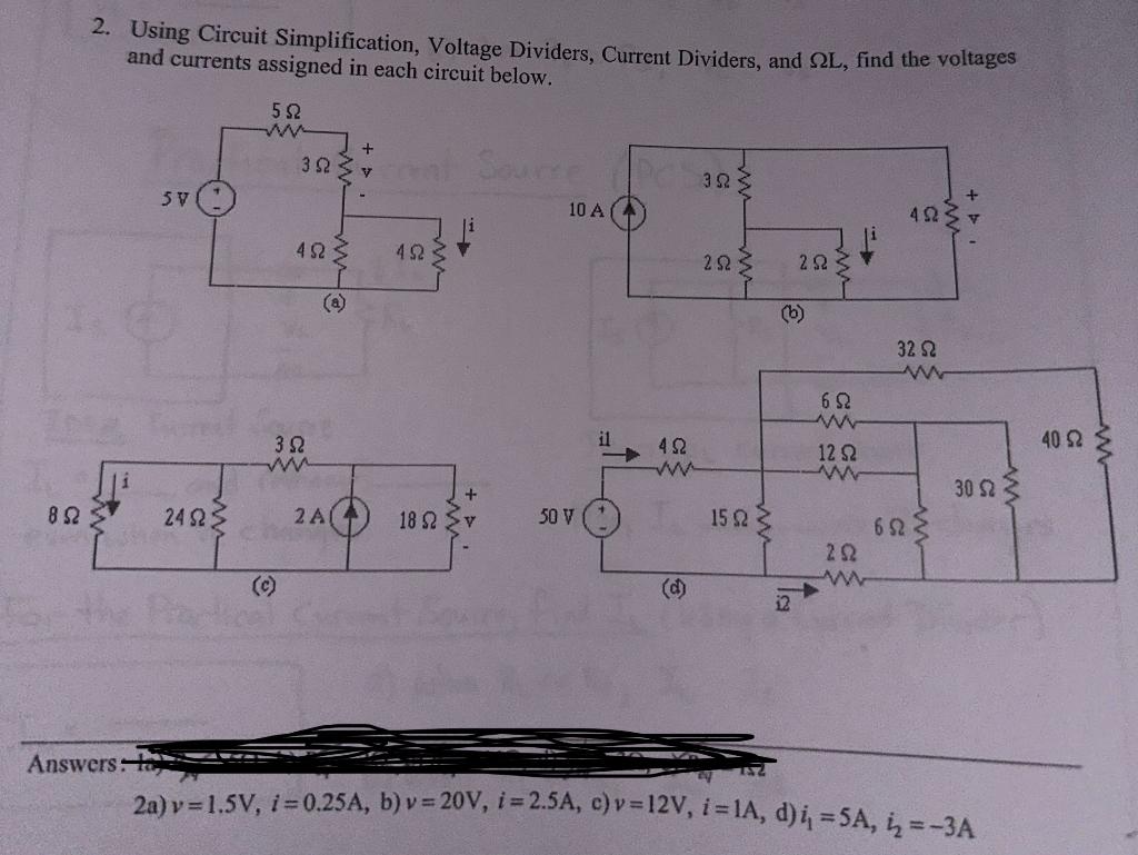 Solved 2. Using Circuit Simplification, Voltage Dividers, | Chegg.com