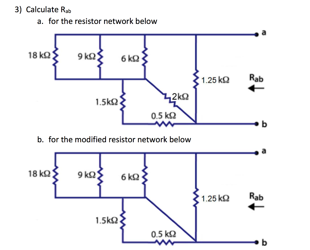 Solved 3) Calculate Rab a. for the resistor network below 18