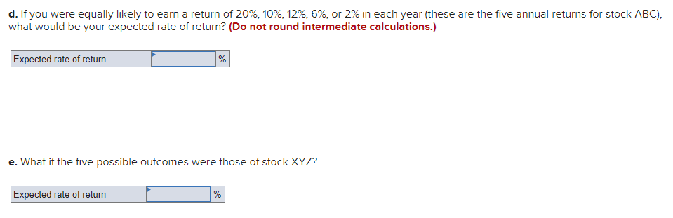 Solved Consider the rate of return of stocks ABC and XYZ.d. | Chegg.com