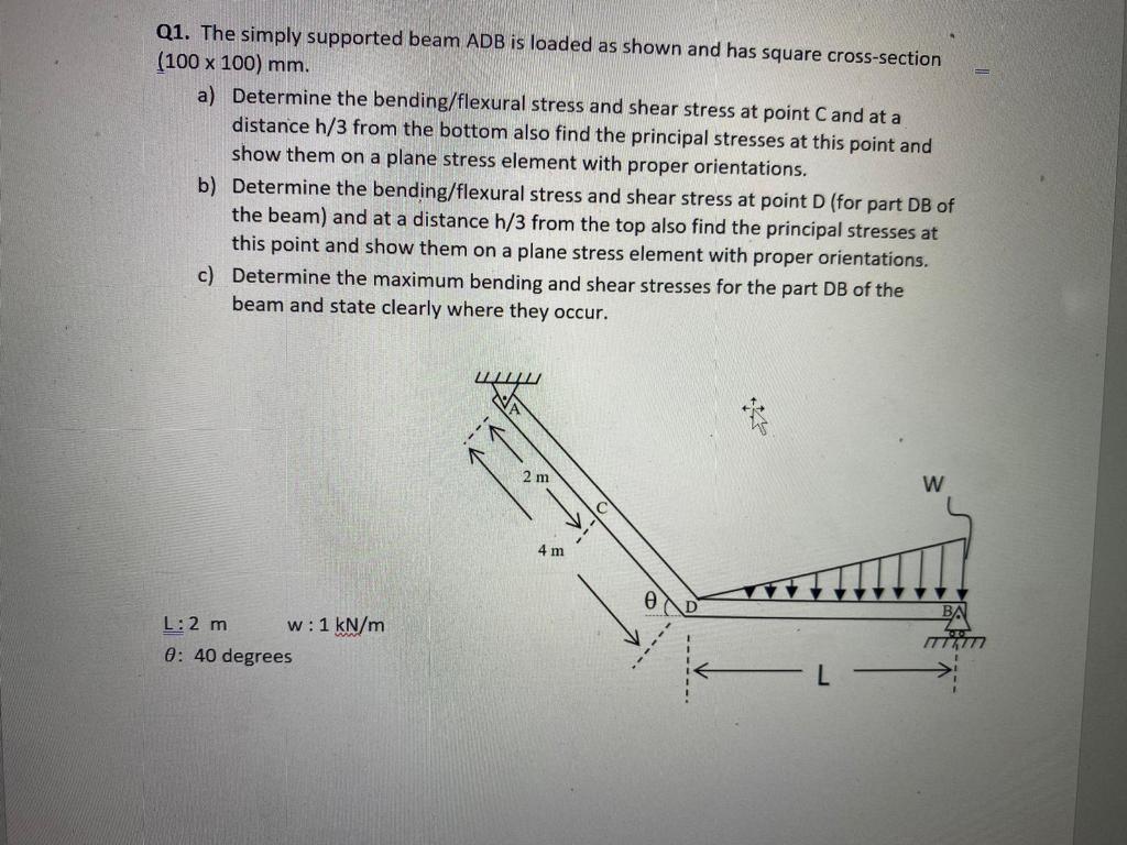 Solved Q1. The simply supported beam ADB is loaded as shown | Chegg.com