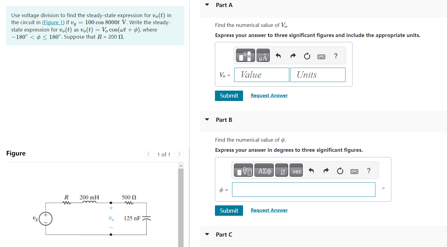 Solved Use voltage division to find the steady-state | Chegg.com
