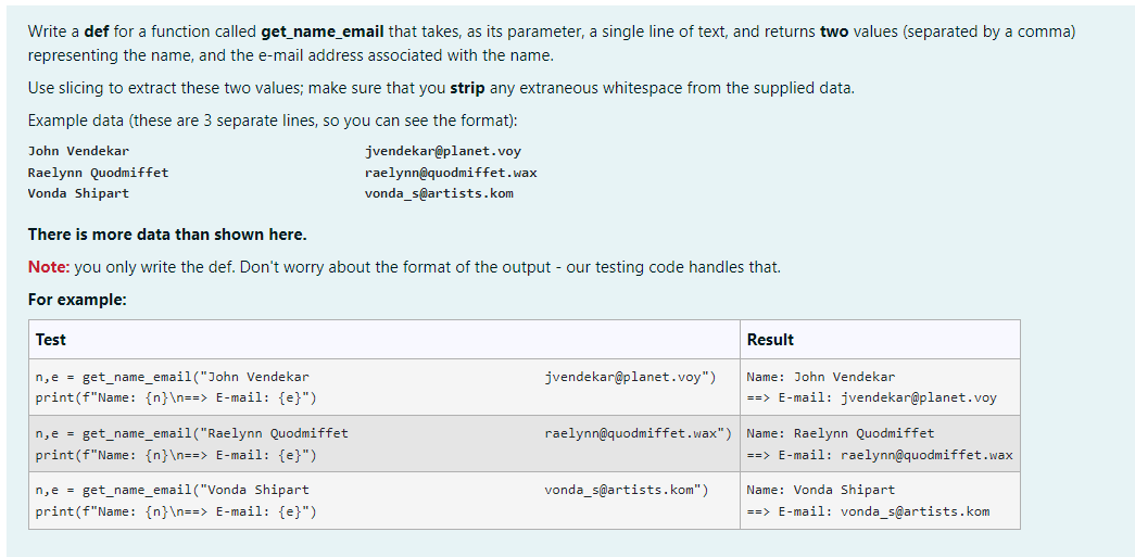 Solved Write a def for a function called get_name_email that | Chegg.com