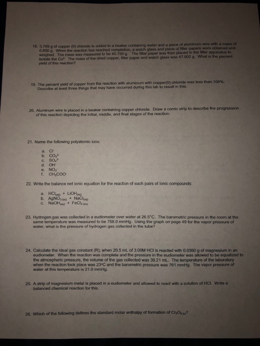 Solved CHEM 1211: Lab Final Review Sheet 1. Identify The | Chegg.com