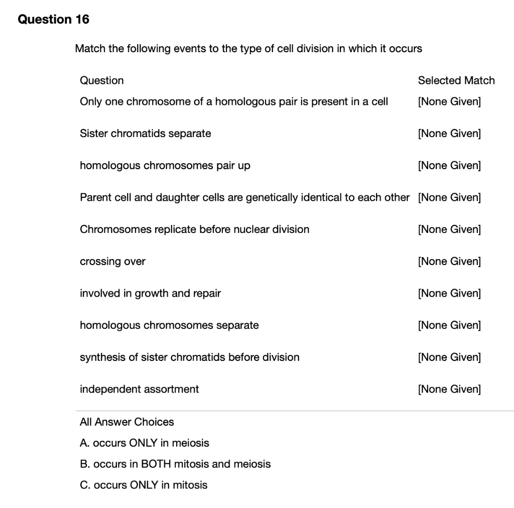 Solved Question 16 Match the following events to the type of | Chegg.com