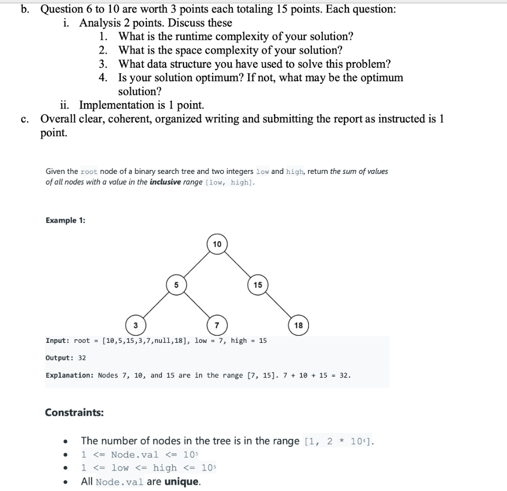 Solved b. Question 6 to 10 are worth 3 points each totaling | Chegg.com