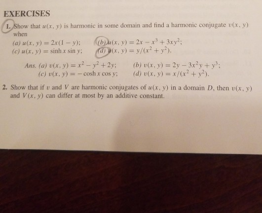 Solved Exercises 1 Show That U X Y Is Harmonic In Some Chegg Com