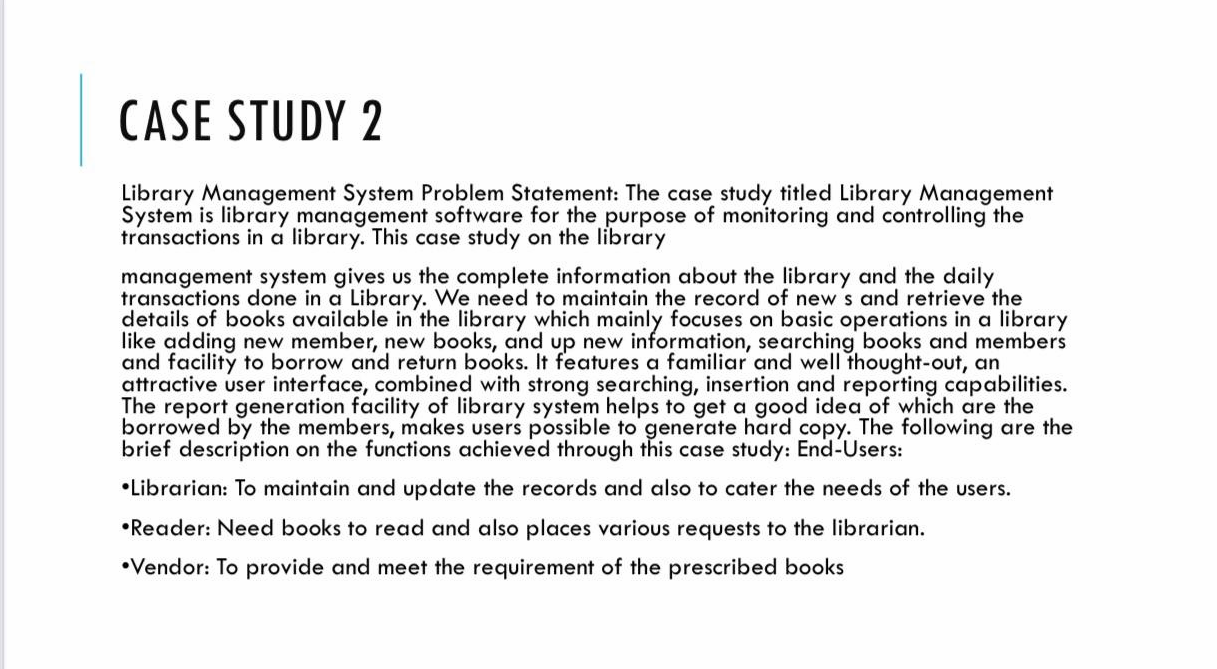 Solved Library Management System Problem Statement: The case | Chegg.com