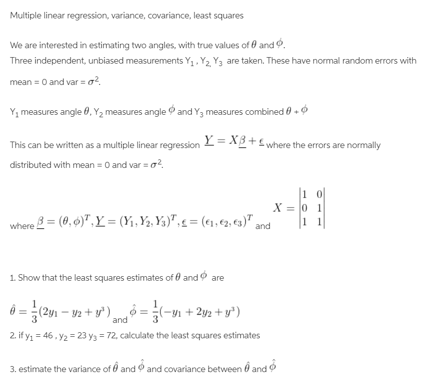 Solved Multiple Linear Regression, Variance, Covariance, | Chegg.com