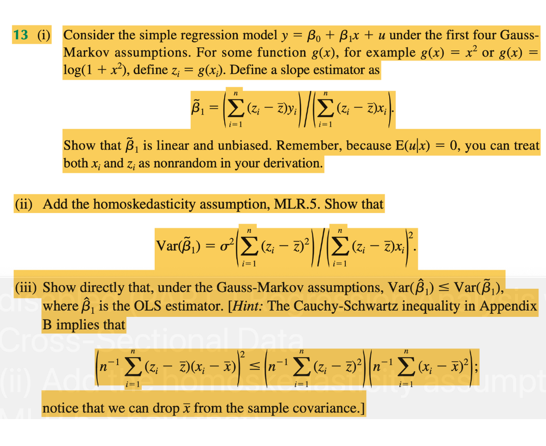 Solved 13 (i) Consider The Simple Regression Model | Chegg.com