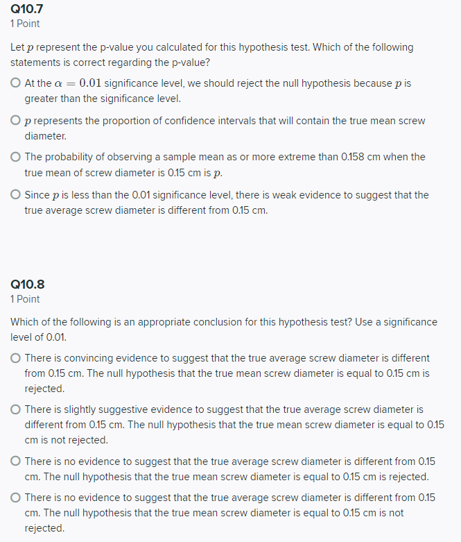 Solved Q10 Confidence Intervals and Hypothesis Testing 12 | Chegg.com