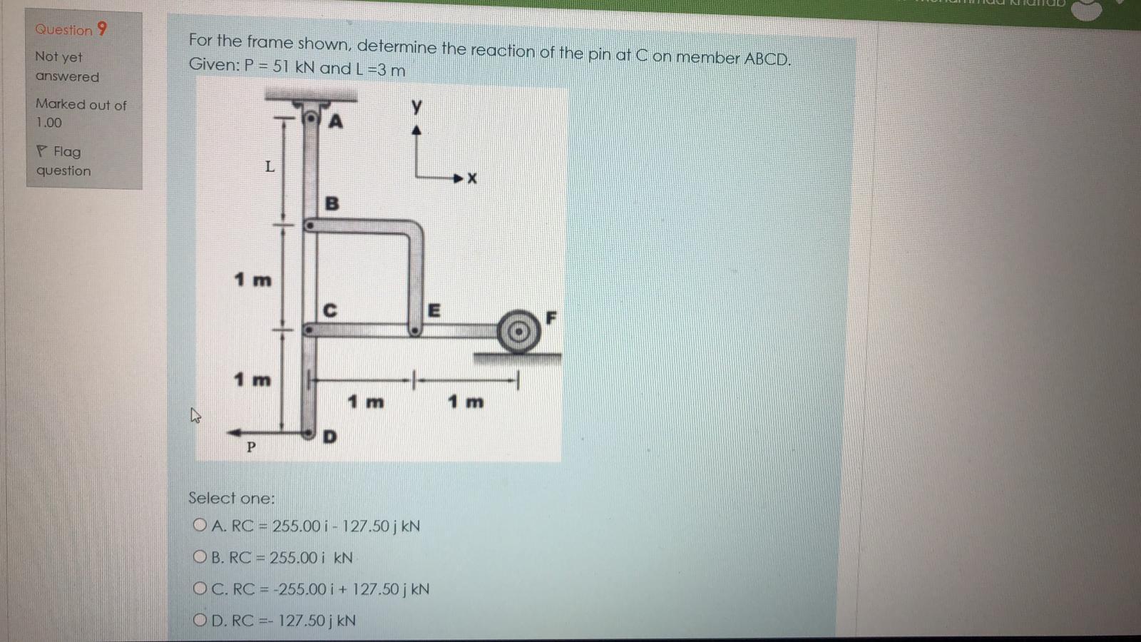 Solved Question 9 Not yet answered For the frame shown, | Chegg.com