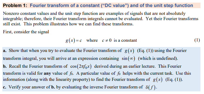 Solved Problem 1: Fourier transform of a constant (“DC | Chegg.com