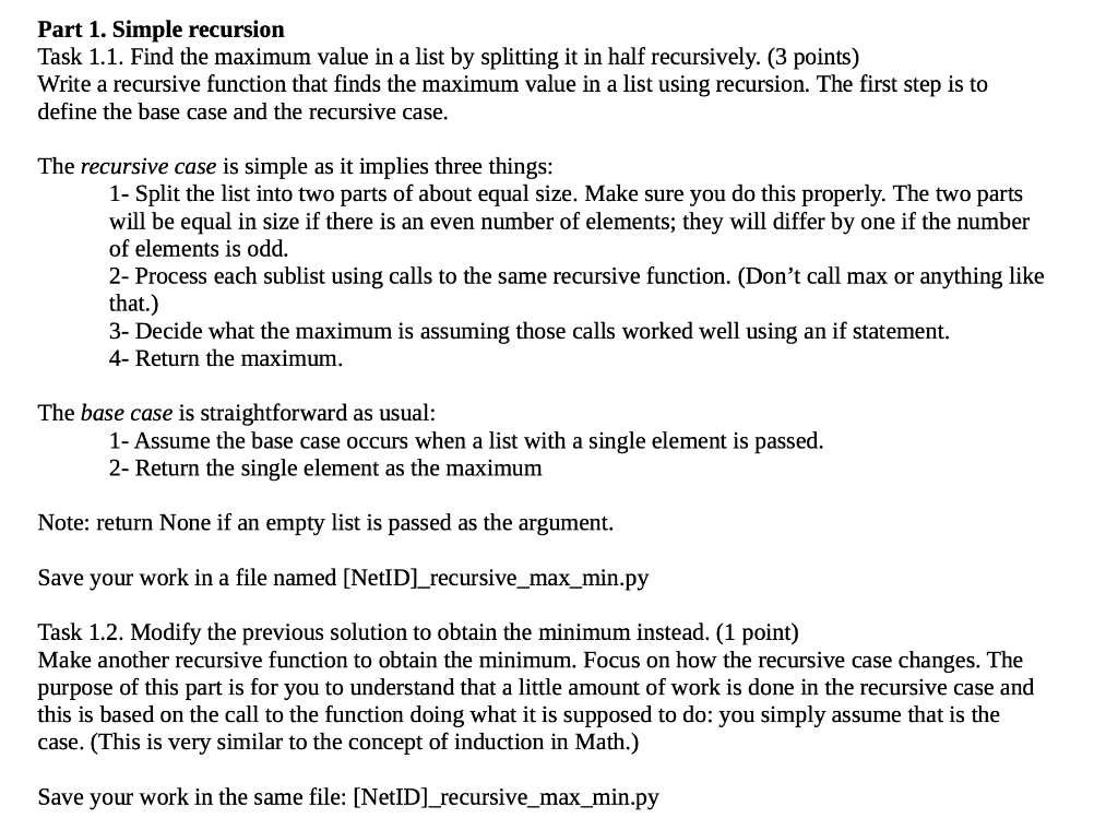 Solved Part 1. Simple Recursion Task 1.1. Find The Maximum | Chegg.com