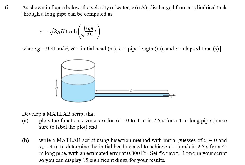 Solved 6. As shown in figure below, the velocity of water, v