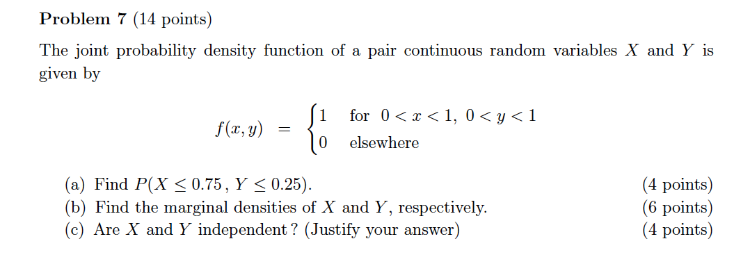 Solved Problem 7 (14 points) The joint probability density | Chegg.com