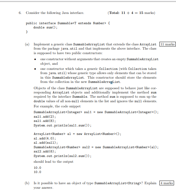 6. Consider the following Java interface. (Total: 11 | Chegg.com
