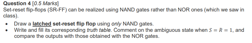 Solved Set-reset flip-flops (SR-FF) can be realized using | Chegg.com