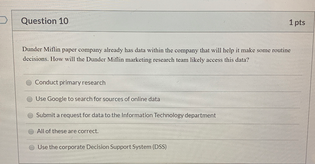 Solved Question 10 1 pts Dunder Miflin paper company already | Chegg.com