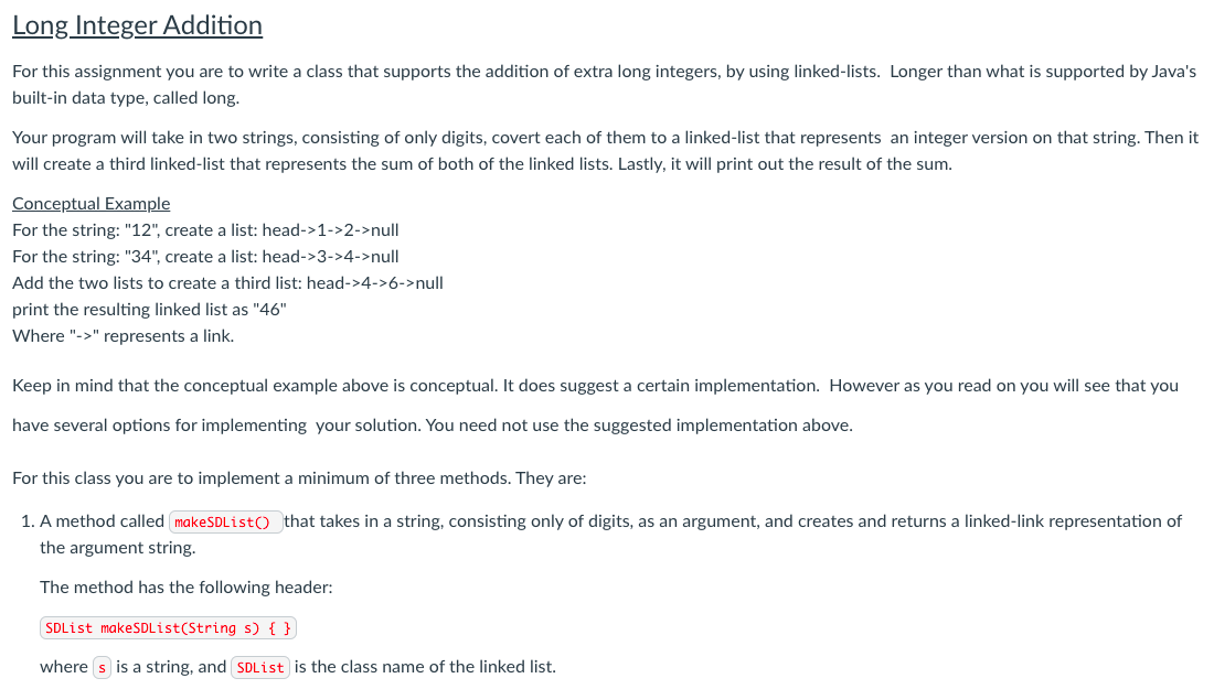 Solved Long Integer Addition For this assignment you are to | Chegg.com