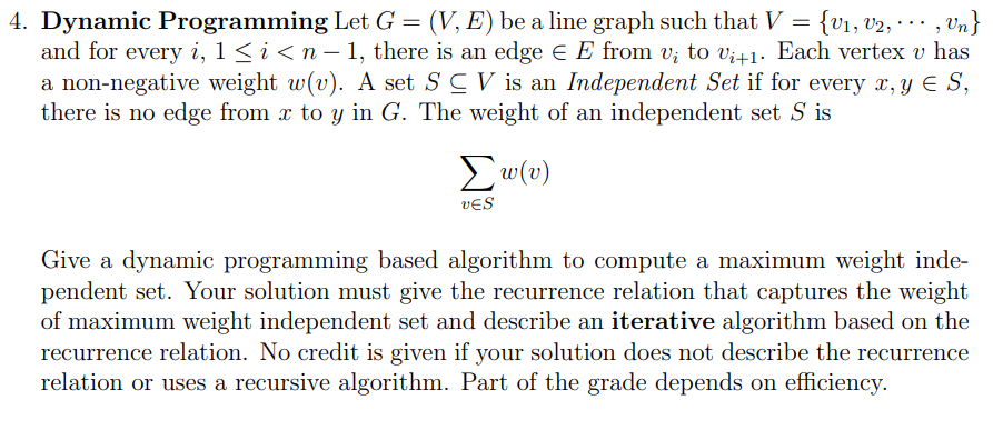 Dynamic Programming Let G V E Be A Line Graph Chegg Com