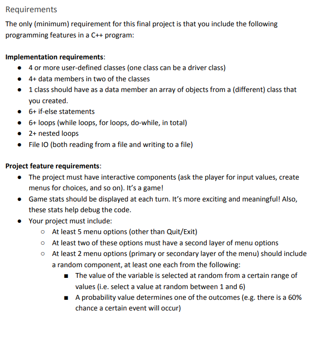 Implement a turn-based, text (adventure) game in C++, | Chegg.com