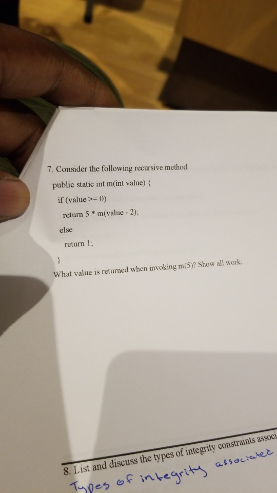 Solved 7. Consider the following recursive method. public | Chegg.com