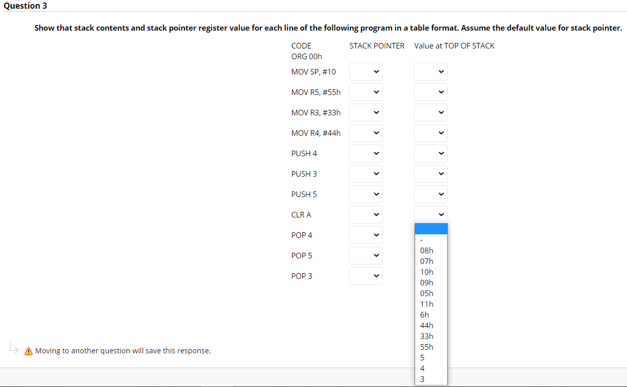 Solved Question 3 Show that stack contents and stack pointer | Chegg.com