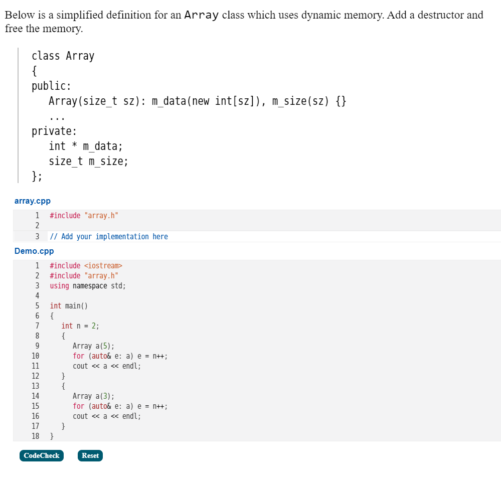 Solved Below is a simplified definition for an Array class | Chegg.com