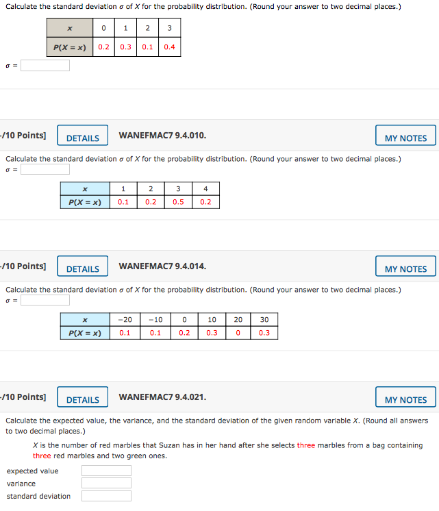 Solved Calculate the standard deviation of for the | Chegg.com