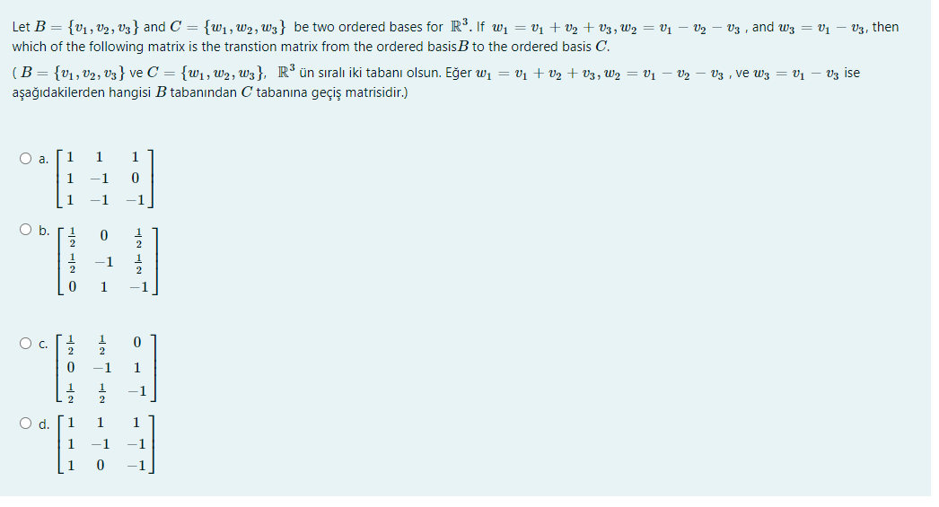 Solved Let B = {V1, V2, V3 } And C = {W1, W2, W3} Be Two | Chegg.com