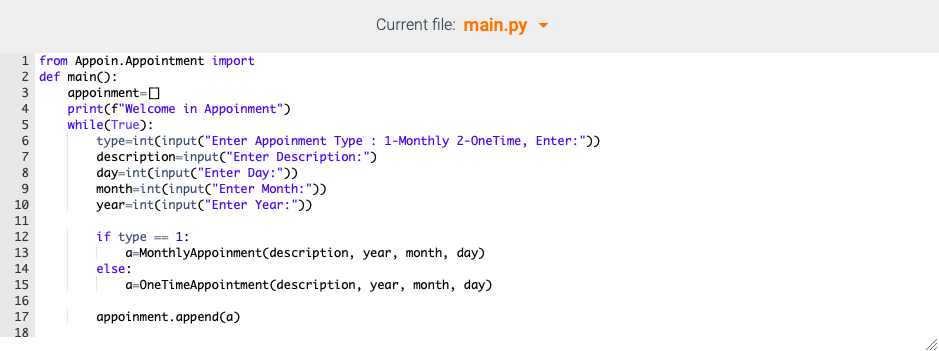 IN PYTHON 3 PLEASE! Using your Appointment class from | Chegg.com